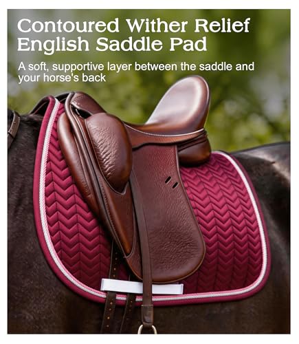 All Purpose Saddle Pad for Horses Wither Relief English Saddle Pad | Contoured Wither Relief w/ Cushioned Padding, Secure Girth Loops & Two-Tone Trim, Ideal for Training, English Riding&Jumping - color: Retro Magenta