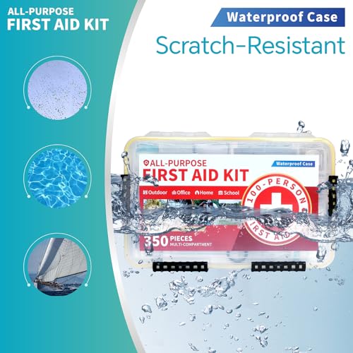 Prelady-350 Pieces All-Purpose 100-Person Emergency First Aid Kit – Waterproof Plastic Case | Clearly Organized for Fast Retrieval | Perfect for Home, Business, Workplace, Boat, Travel, Outdoor & Car