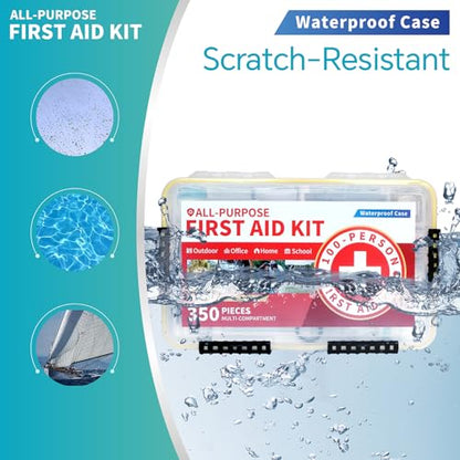 Prelady-350 Pieces All-Purpose 100-Person Emergency First Aid Kit – Waterproof Plastic Case | Clearly Organized for Fast Retrieval | Perfect for Home, Business, Workplace, Boat, Travel, Outdoor & Car
