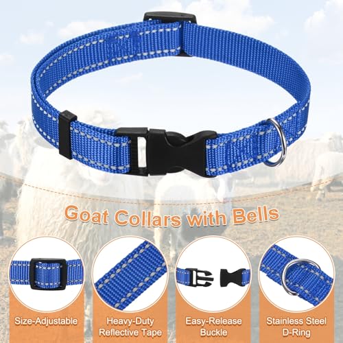 M METERXITY 6-Pack Reflective Goat Collars with Bells, 13.8"-20.5" Polyester Adjustable Pet Collar with Anti-Lost Grazing Copper Bell for Small Farm Animal/Sheep/Cow/Goat [Dark Blue] - color: Dark Blue