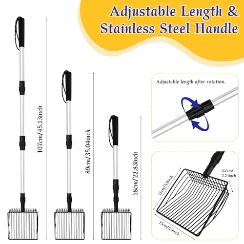 DAMAH 2-in-1 Chicken Poop Scooper & Rake, Adjustable 23-46" Stainless Steel Handle, Litter Scooper & Sand Sifting Shovel for Chicken Coop Goat Stall and Stable Cleaning