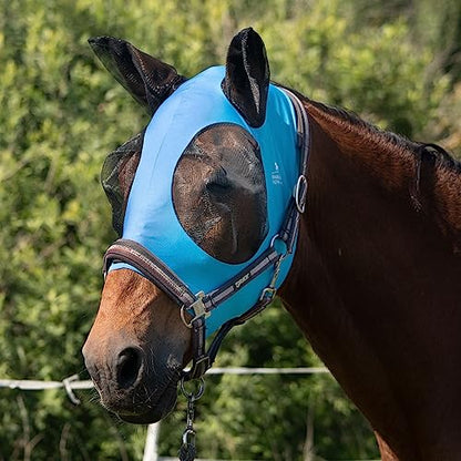 Harrison Howard Super Comfort Stretchy Fly Mask Large Eye Space with UV Protection Soft on Skin with Breathability Azure Blue M Cob - color: Azure Blue, size: Cob (Medium)