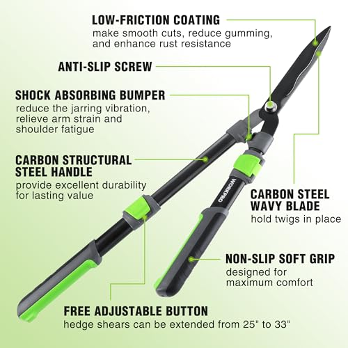 WORKPRO Extendable Hedge Shear, 25"-33" Manual Hedge Clipper/Bush Cutter - size: 25"-33"