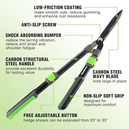 WORKPRO Extendable Hedge Shear, 25"-33" Manual Hedge Clipper/Bush Cutter - size: 25"-33"