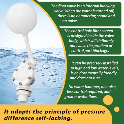 3/4 Detachable Floating Float Valve,White Plastic Water Float Valve with Adjustable Arm for Water Level Control for Water Tank Pond, Livestock Waterer (3/4") - size: 0.75 Inch