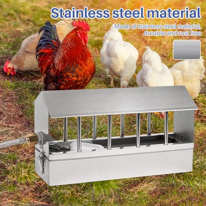 Automatic Chicken Waterer Stainless Steel Large Metal Chicken Waterer System Poultry Waterer Dispenser with Float Valve Kit Hose Accessories for Pigeon, Duck, Goose