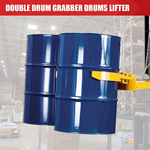 Forklift Double Drum Grabber, 2000 lbs Capacity Dual Drum Handler for 55 Gallon Steel & Plastic Barrels - color: Double Drum Grab