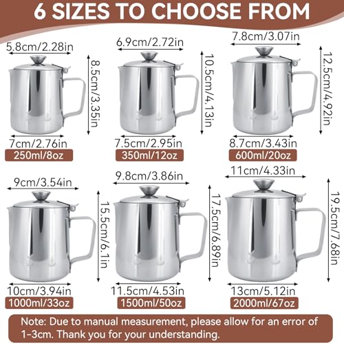 Milk Frothing Pitcher Jug, 33.82oz Milk Frother Cup with Lid, Stainless Steel Coffee Creamer Container Dispenser Cup Mug Milk Steaming Pitcher for Latte Coffee Art (1000ML) - size: 1000ML