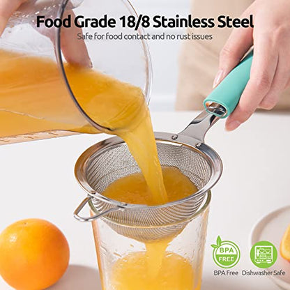 18/8 Stainless Steel Mesh Strainer: U-Taste 3.9 Inch Kitchen Fine Mesh Sieve Food Colander with Riveted Sturdy Silicone Handle and 30 Mesh Hole for Straining Flour, Quinoa, Tea, Juice (Aqua Sky) - color: (1) Aqua Sky, size: Small (3.9 x 11.1 in)