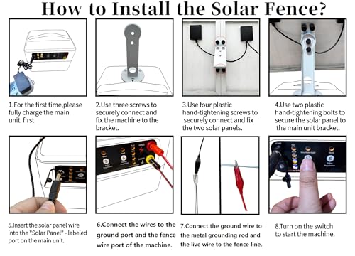 30 Miles/48km Solar Electric Fence Charger,15W Solar Powered Fencer with Adjustable 6KV to 12KV Output (0.3J-1.5J),Battery Level LCD Display,All-Weather Kit for Livestock,Deer,Farm,Yard