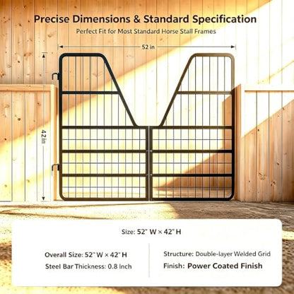 Adjustable Heavy Duty Horse Stall Gate, Horse Stall Door Guards Grille Panel, Sturdy stall Guards for Horses with Thick Steel Frame, Smooth Single Side Opening for Stable Barn Equestrian Daily Use - size: 55"Wx42"H