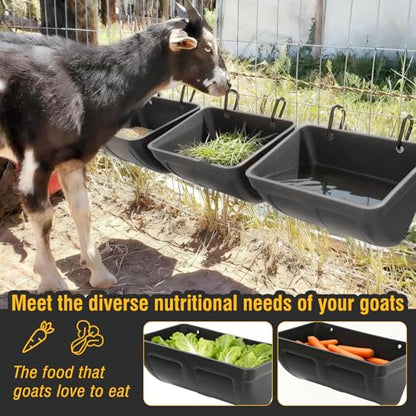 2 Pack Hanging Chicken Feeder Trough for Goat,Sheep,Dog.Livestock Feeding Container Goats Supplies Feeders Waterer Bucket (Black)