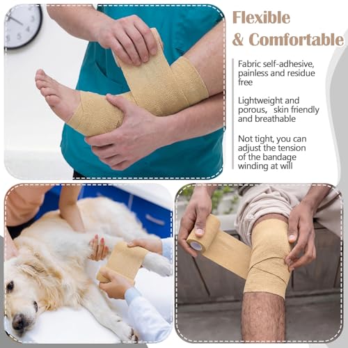 Treela 64 Pack 4" X 5 Yards Self Adhesive Bandage Wrap Beige - color: Beige, size: 4 Inch X 5 Yard
