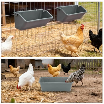 12 Pcs 5 Quart Hanging Chicken Feeders with Metal Clips Duck Water Trough Goat Feeder Bucket Container Chicken Waterer for Fence Deer Horse Pig Turkeys Goose Poultry Livestock Supplies