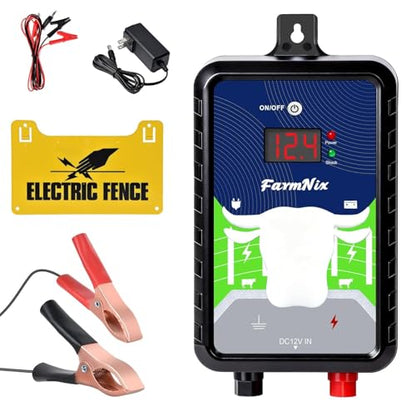 15 MilesElectric Fence Charger, 4J Energy Output 12KV Output Voltage,AC DC Electric Fence Energizer with LED Display for Preventing Wild Animals Intruding Great for Gardens,Poultry