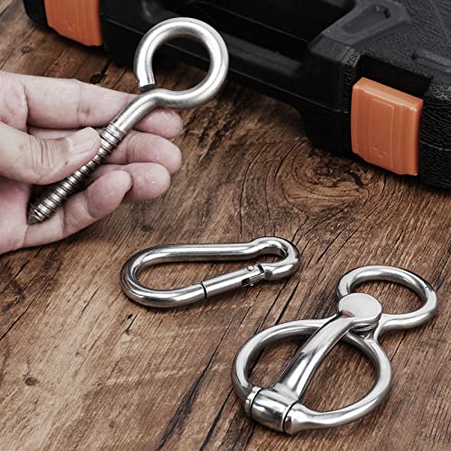 2pcs Horse Tie Ring, Heavy Duty Stainless Steel Tie Ring Horse Training Equipment with Eye Bolt,Quick snap,Humane and Safe Tie Way - style: Silver-2PCS