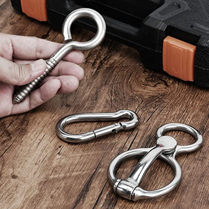 2pcs Horse Tie Ring, Heavy Duty Stainless Steel Tie Ring Horse Training Equipment with Eye Bolt,Quick snap,Humane and Safe Tie Way - style: Silver-2PCS