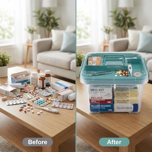 Pulseplay Clear Medicine Storage Box with Handle Green - color: Green