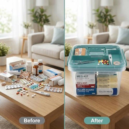 Pulseplay Clear Medicine Storage Box with Handle Green - color: Green