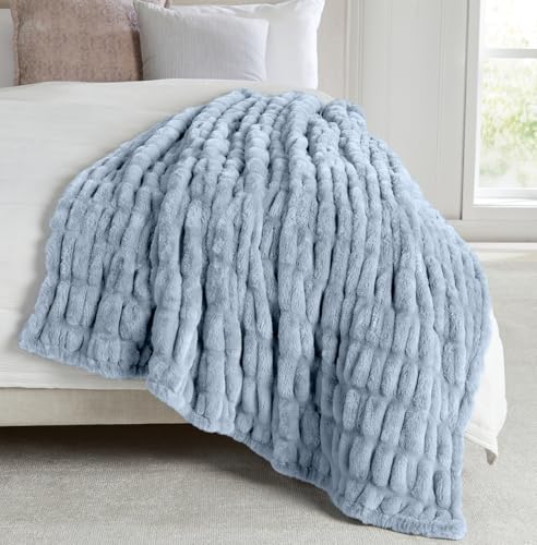 Springtree Home Luxury Micro Plush Throw Blanket | Thick Faux Fur | Blue | Lily Collection | 60" x 70" | Blue Blanket | Ultra Plush - color: Powder Blue, size: 60" x 70" (Large)