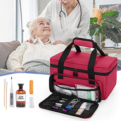 CURMIO Empty First Aid Kits Case, Family Medical Supplies Storage Bag, Red