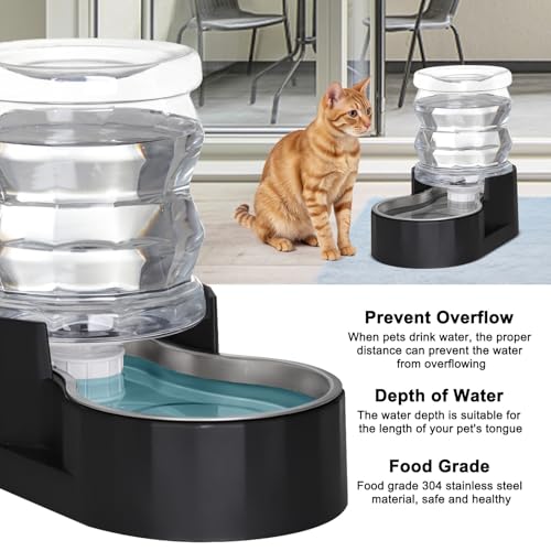 RIZZARI 4L Gravity Cat Water Dispenser:Spill Resistant for Apartments - color: Jet Black, size: 4L