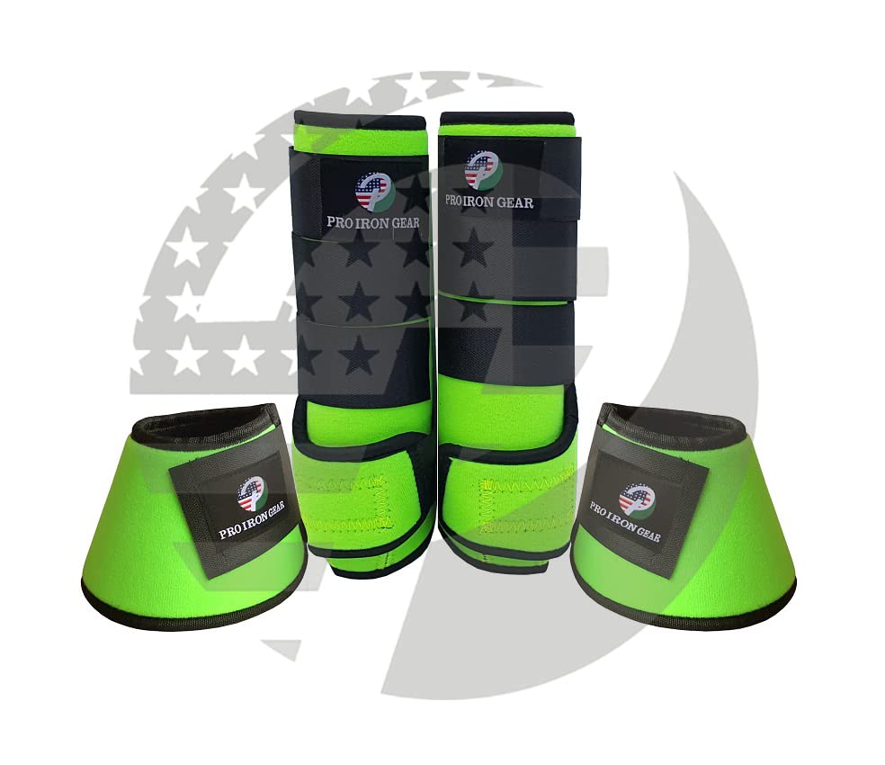 Horse Medicine Brushing Boots Horse Bell Boots Leg Wraps Protection Gear Set of 4 and Set of 6 - color: GREEN/FLURO GREEN (SET OF 4)