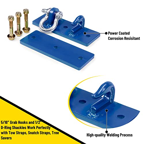 Tractor Bucket Hooks, Bolt On Clevis Mount with 1/2” Shackle, 5/16”Grab Hooks G70 Steel, Shackles Mount with Backer Plate, Heavy Duty Tow Hook for SUV RV UTV Tractors Bucket(Blue) - color: Blue