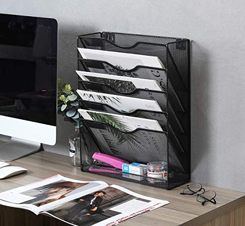 EasyPAG 5 Tier Wall File Holder Mesh Hanging Folder Organizer with Classify Label, Versatile Desk File Holder, Vertical Wall Mounted Mail Organizer for Office Home Cubicle, Black, Closed Sides - color: Black (Update）