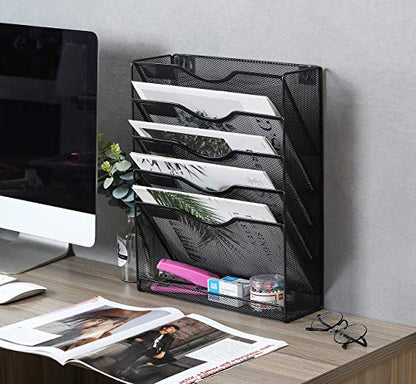 EasyPAG 5 Tier Wall File Holder Mesh Hanging Folder Organizer with Classify Label, Versatile Desk File Holder, Vertical Wall Mounted Mail Organizer for Office Home Cubicle, Black, Closed Sides - color: Black (Update）