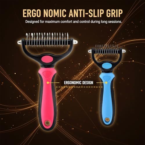 Dematting Comb for Dogs and Cats, Undercoat Rake Pet Brush for Long Hair, Deshedding Dog Brush Removes Tangles Knots and Loose Fur, Grooming Tool for Thick Coats (Blue M) - color: Blue M
