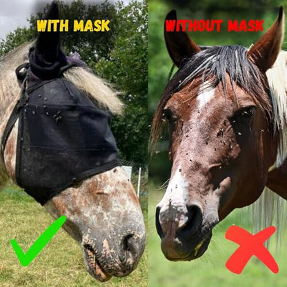 EquiVizor 95% UV Eye Protection (XL) Horse Fly Mask with Ears. Designed to Stay On Your Horse, Off The Ground - size: X-LARGE