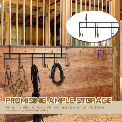 Yaocom 6 Hook 2 Pcs Bridle Hooks Tack Room Metal Wall Hangers Rack, Black - style: 6 Hook