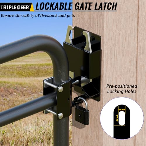 TRIPLE DEER Heavy Duty 2 Way Farm Gate Latch Lockable, Two Way Livestock Fence Gate Latches for Metal Gates, Ranches, Farms, Stables, Horse Corrals, Pet Cages (1 Pack, Include Screws and Instructions)