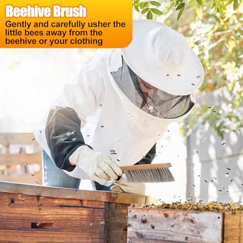 Acostop Bee Hive Tool Stainless Steel J Hook & Soft Brush for Beekeeping | 13.8" Natural Horsehair Beehive Brush, 10.5" Bee Frame Lifter and Scraper, Bee Keeping Starter Kit for Beekeepers
