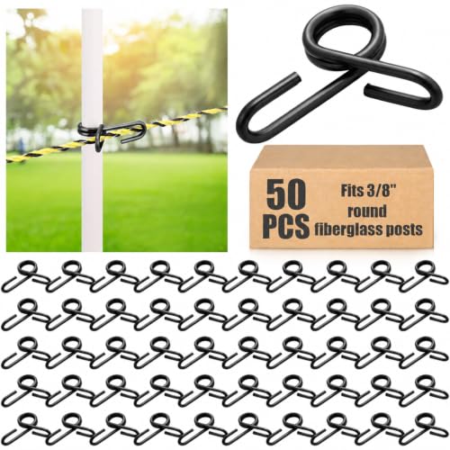50 Pcs Fiberglass Fence Post Clip for 3/8'' Round Post Insulator,Black | Stainless Steel Electric Fence Insulators Clip, Round Fiberglass Post Pigtail Wire Fasteners for Farm Animal Garden Livestock - color: Black