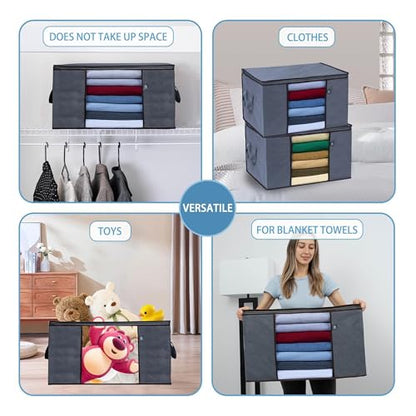 VENO 3 Pack Extra Large Clothes Storage Bag w/Reinforced Handle 24 Gallon | Thick Fabric Closet Organizer for Comforters, Blankets, Bedding, Foldable with Sturdy Zipper, Clear Window, Grey(24 Gallon) - size: Extra Large, 24 Gallon, Set of 3
