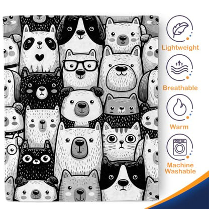 Aimego Black White Dog Cat Blanket 50"x60" Flannel Gift for Animal Lovers - color: Animals Blanket, size: 50"x60"