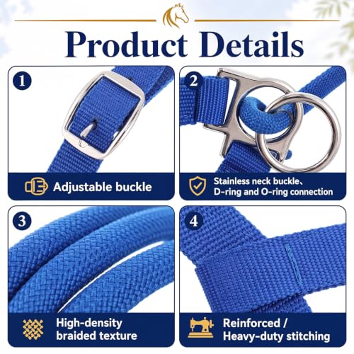 Abbylike Dually Style Horse Training Halter, Blue Bitless Pony Control Headcollar, Humane Pony Behavior Correction Tool for Leading, Training, Adjustable Equine Equipment - size: L,Warmblood