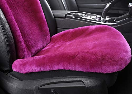 OGLAND Fuzzy Sheepskin Car Seat Cover for Soft Fluffy Genuine Wool Cushion - color: Magenta