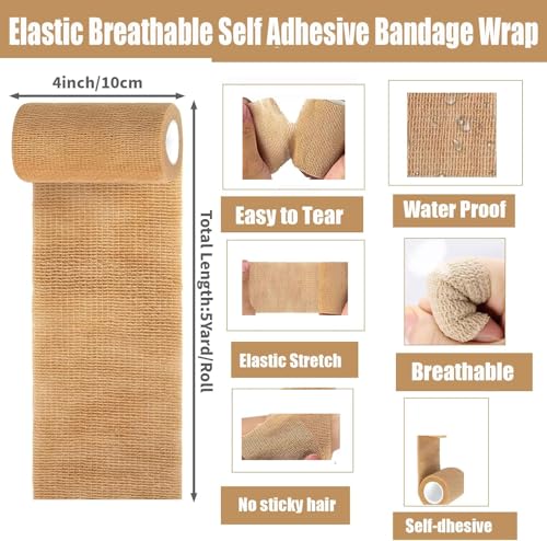 54 Pack White Self Adhesive Bandage Wrap Bulk 4 Inch x 5 Yards Cohesive Bandage,Vet Wrap Breathable Elastic Self-Adherent Tape for Stretch Athletic Sports Wrist Ankle Dogs Pet Vet Wrap - color: White