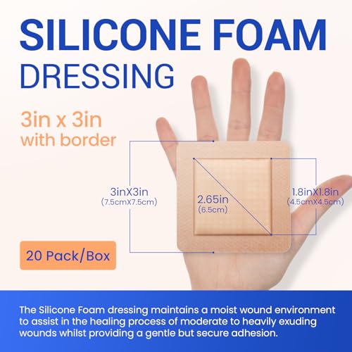 Large Waterproof Bandages 3X3 Silicone Foam Dressing Sensitive Skin, 20 PCS - style: 3"X3"(20PCS)