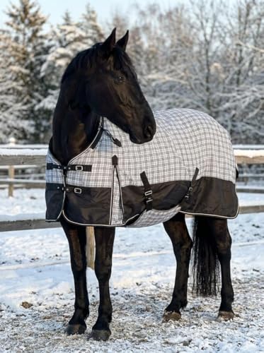1200D Waterproof Medium Weight Poly (250g Fill) Horse Winter Turnout Blanket with Standard Neck AT010002CHK1-75 - size: 75