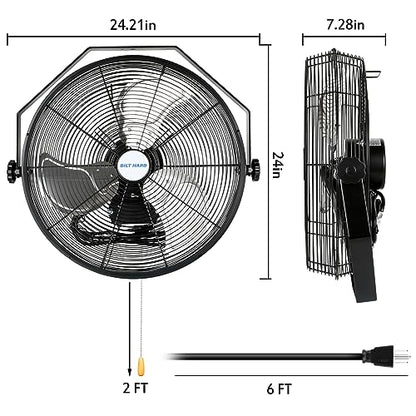BILT HARD 4600 CFM 20 in. Industrial Wall Mount Fan, 3-Speeds High Velocity Wall Fan with Sealed Motor, Heavy Duty Metal Barn Fans for Garage, Commercial, Greenhouse, Warehouse & Shop Use