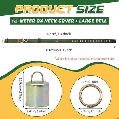 59 Inch Heavy Duty Adjustable Cow Collar with Anti-Lost Cow Bell - size: 59 Inch