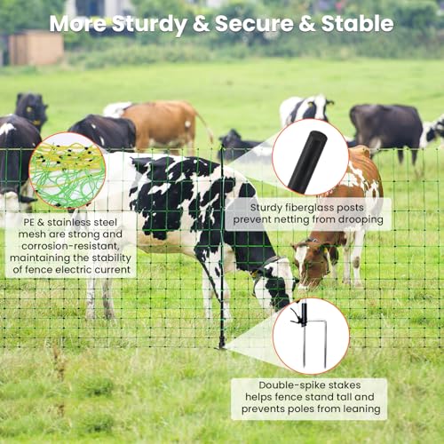 Electric Fence Netting, 49.6" H x 164'L Portable Livestock Nets for Cattle