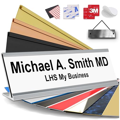 Custom Name Plate for Desk, White with Black Lettering, 2x8 - color: B16 - White & Black Lettering