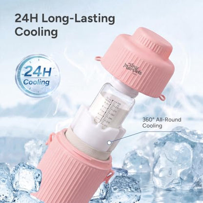 Portable Breast Milk Cooler 22oz Large Capacity with 2-Bottle for Outdoor - color: Pink