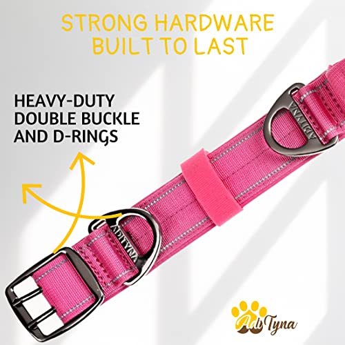 ADITYNA Heavy Duty Pink Dog Collar for Medium Dogs with Traffic Handle - color: Pink, size: Medium: Fit 15-19" Neck