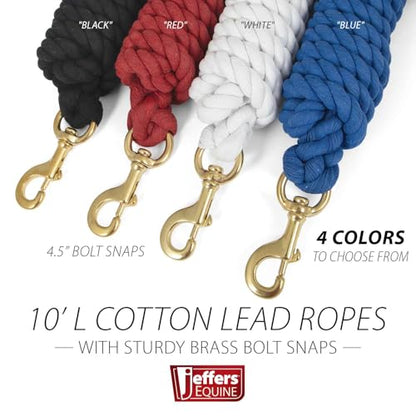 Jeffers Twisted Cotton Horse Lead Rope w/Brass Bolt Snap, 10' L - Black - color: Twisted Black, size: 3/4" x 10'L